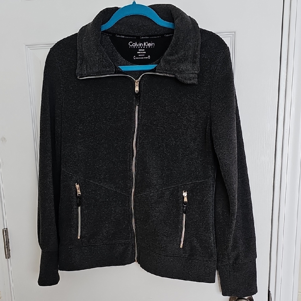 Calvin Klein Gray Zip-Up Performance Jacket. Quick Dry. Smartphone Pocket. Med.